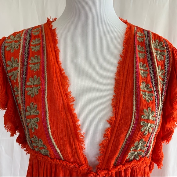 Free People Red Will Wait 4 You Embroidered Dress - Picture 7 of 13